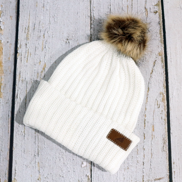 Adult Cotton Cuff with Shepard Pom Bright White