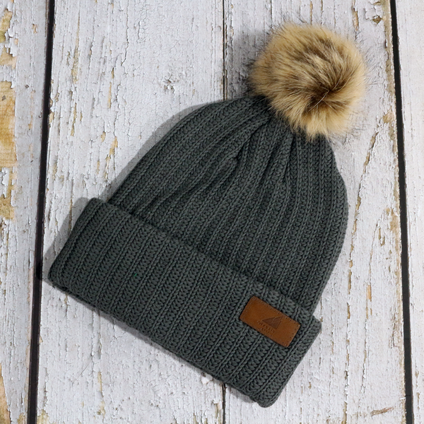 Adult Cotton Cuff with Shepard Pom Cool Gray