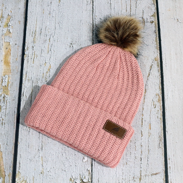 Adult Cotton Cuff with Shepard Pom Rose Tan