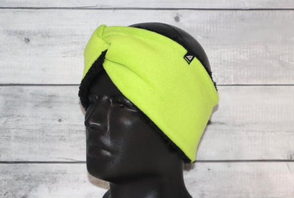 Adult High Piled Fleece Knotted Headband in Lime Green