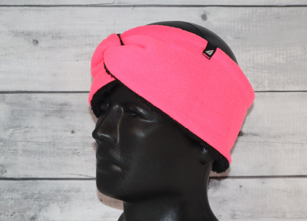 Adult High Piled Fleece Knotted Headband in Neon Pink