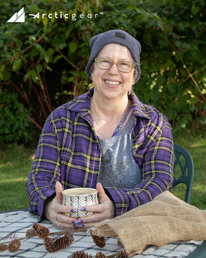 Model Wearing Adult Acrylic/Wool Beanie in Purple