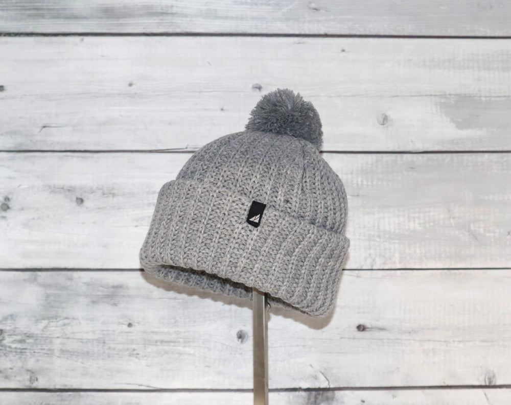Toddler Acrylic Ribbed Cuff with Matching Pom in Gray