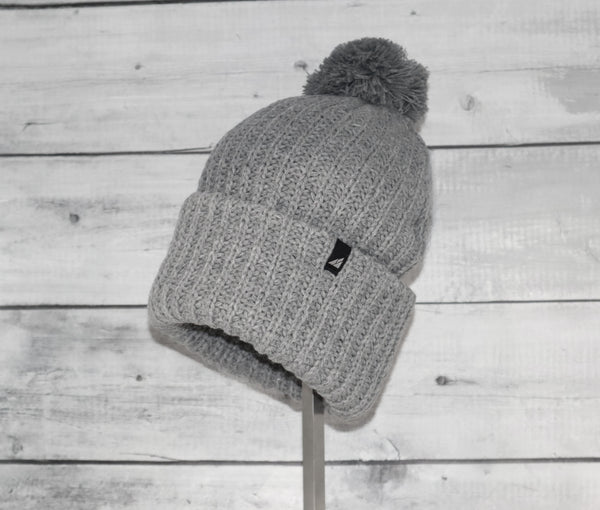 Adult Acrylic Ribbed Cuff with Matching Pom in Gray