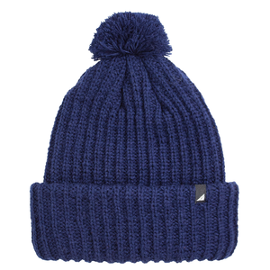 Adult Acrylic Ribbed Cuff with Matching Pom in Navy
