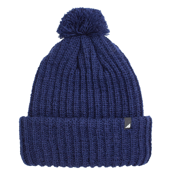 Adult Acrylic Ribbed Cuff with Matching Pom in Navy