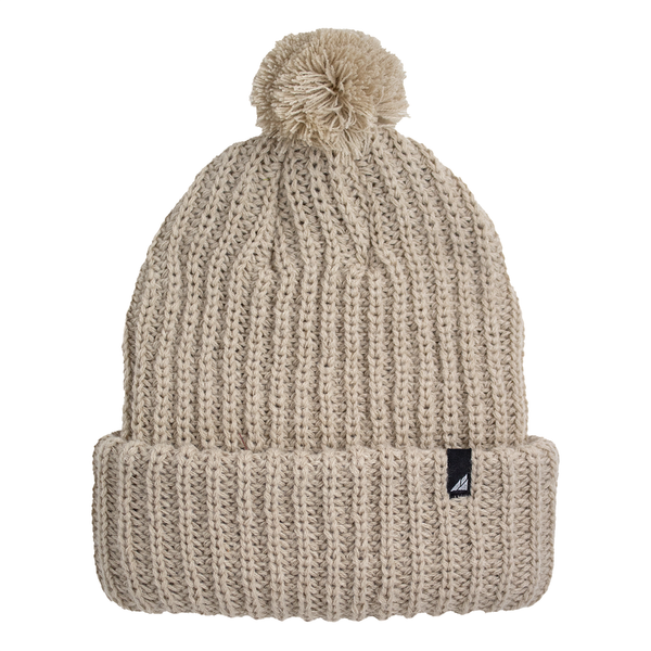Adult Acrylic Ribbed Cuff with Matching Pom in Tan
