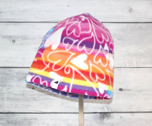 Adult Fleece Cap in Rainbow Heart
