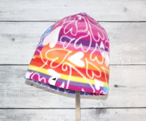 Adult Fleece Cap in Rainbow Heart