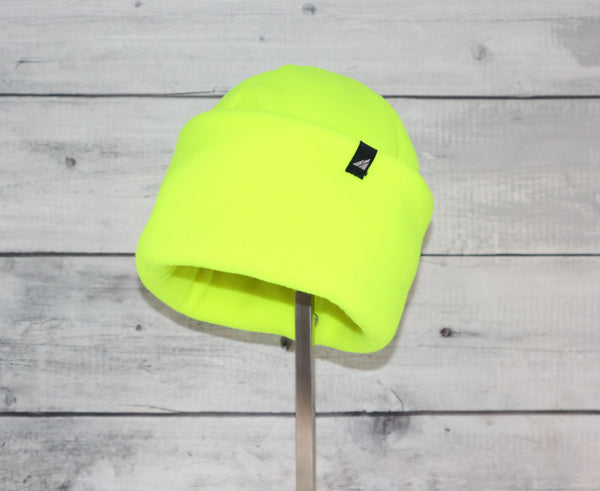 Adult Fleece Cap with Double Cuff in Neon Yellow