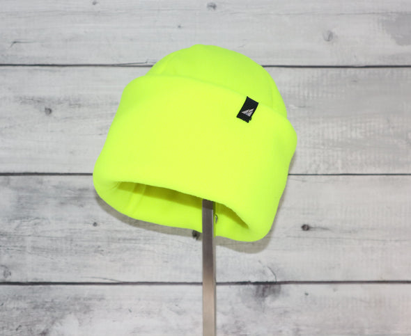 Adult Fleece Cap with Double Cuff in Neon Yellow