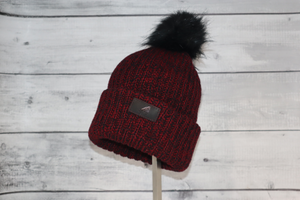 Child Acrylic Ribbed Cuff with Pom in Red and Black