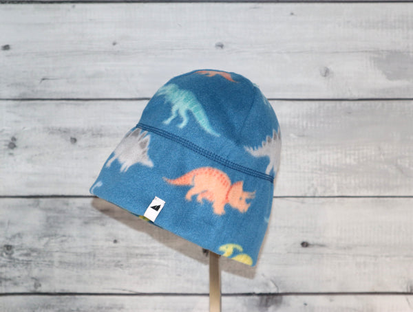 Child Fleece Cap in Blue Dino