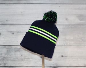 Child Specialty Hat Blue and Green Striped with Pom