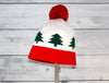 Child Specialty Hat in Red and Green Holiday Trees with Pom