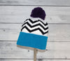 Child Specialty Hat in Teal and Purple Chevron with Pom