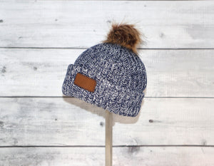 Infant Acrylic Ribbed Cuff with Pom in Navy and White