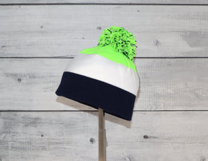 Infant Specialty Hat in Blue and Green Stripes with Pom