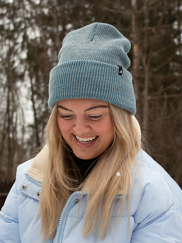 Model Wearing Adult Acrylic Cuff in Blue and Gray