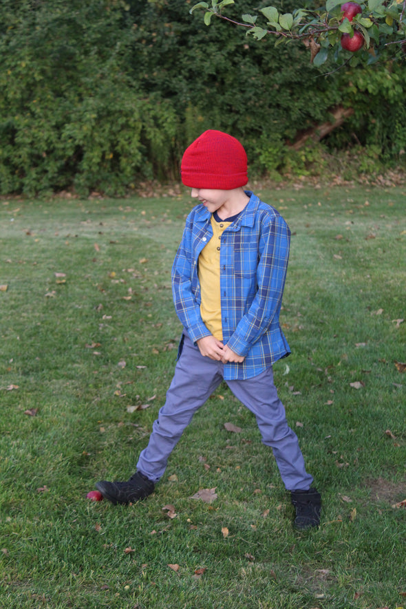 Model Wearing Child Acrylic Cuff in Red and Blue