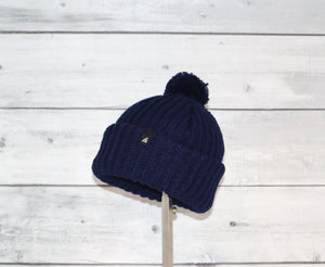 Toddler Acrylic Ribbed Cuff with Matching Pom in Navy