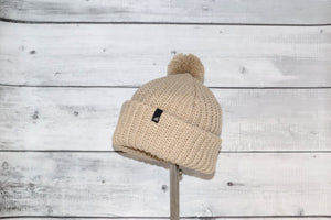 Toddler Acrylic Ribbed Cuff with Matching Pom in Tan