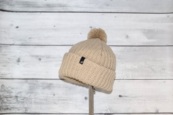 Toddler Acrylic Ribbed Cuff with Matching Pom in Tan