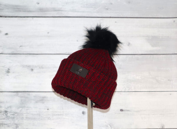 Toddler Acrylic Ribbed Cuff with Pom in Red and Black