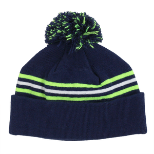 Child Specialty Hat Blue and Green Striped with Pom