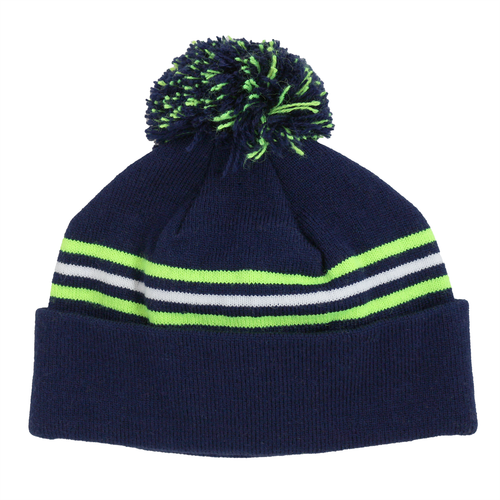 Child Specialty Hat Blue and Green Striped with Pom