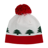 Child Specialty Hat in Red and Green Holiday Trees with Pom