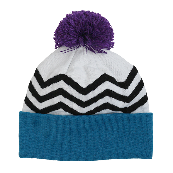 Child Specialty Hat in Teal and Purple Chevron with Pom
