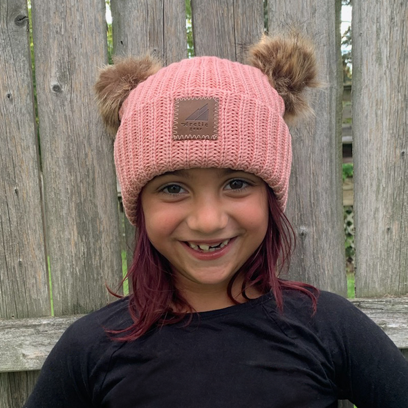 Child Cotton Cuff Hat with Double Poms Sale