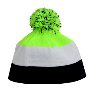 Infant Specialty Hat in Blue and Green Stripes with Pom